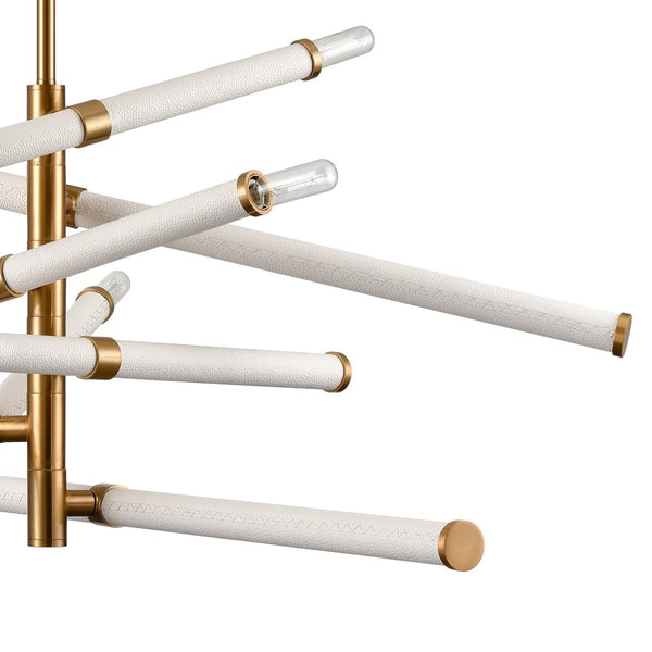 Atlas Crosspiece 39'' Wide 6-Light Chandelier - Modern Sculptural Design with Adjustable Faux-Leather Rods CL11139-WH