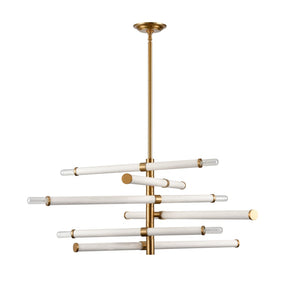 Atlas Crosspiece 39'' Wide 6-Light Chandelier - Modern Sculptural Design with Adjustable Faux-Leather Rods CL11139-WH