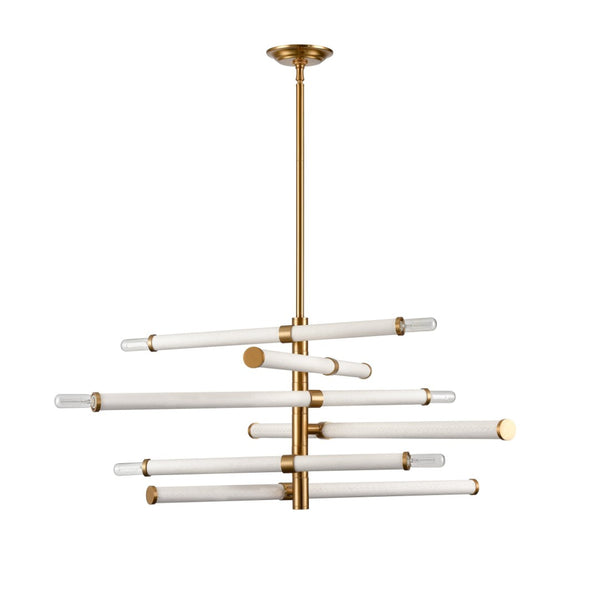 Atlas Crosspiece 39'' Wide 6-Light Chandelier - Modern Sculptural Design with Adjustable Faux-Leather Rods CL11139-WH