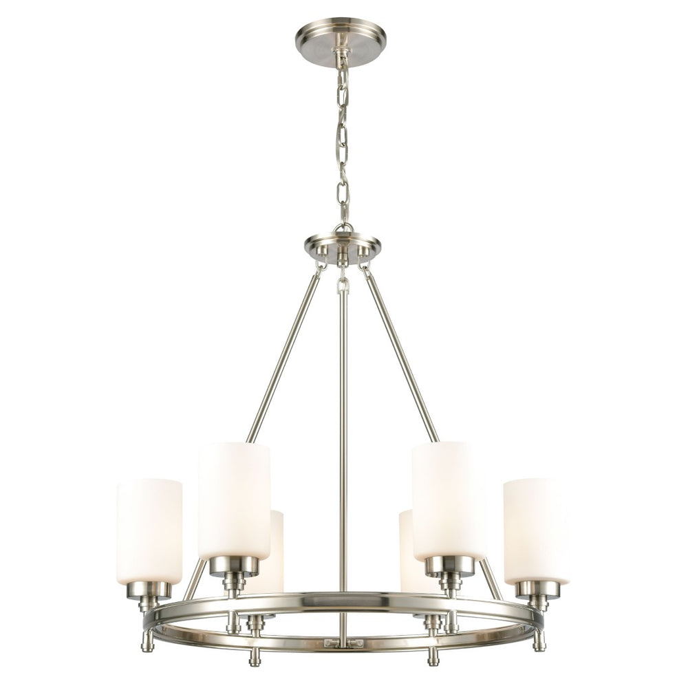 Atlas Dawson Modern 6-Light Chandelier with Opal Glass, Sleek Satin Finish, Perfect for Stylish Interiors Satin Nickel 25'' CL11144-NK