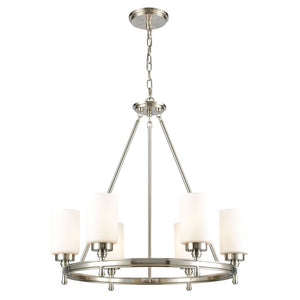 Atlas Dawson Modern 6-Light Chandelier with Opal Glass, Sleek Satin Finish, Perfect for Stylish Interiors Satin Nickel 25'' CL11144-NK