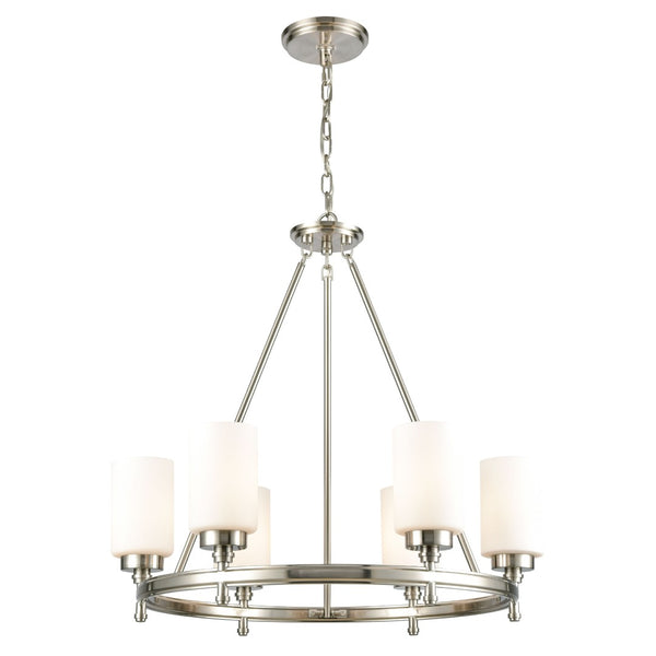 Atlas Dawson Modern 6-Light Chandelier with Opal Glass, Sleek Satin Finish, Perfect for Stylish Interiors Satin Nickel 25'' CL11144-NK
