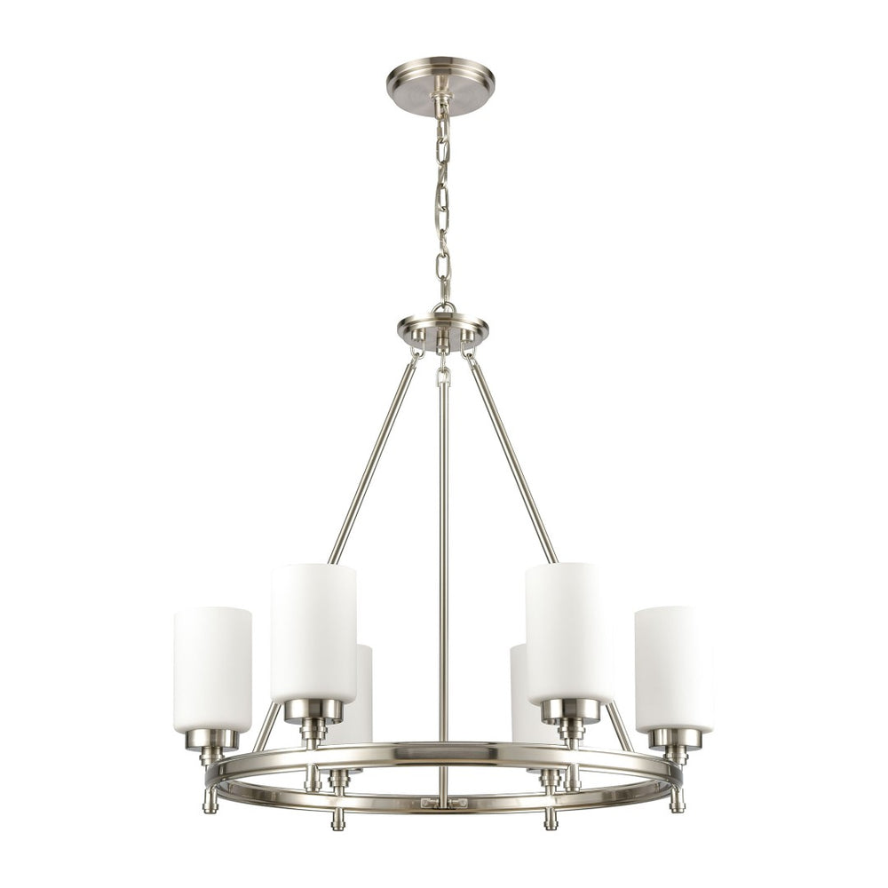 Atlas Dawson Modern 6-Light Chandelier with Opal Glass, Sleek Satin Finish, Perfect for Stylish Interiors Satin Nickel 25'' CL11144-NK
