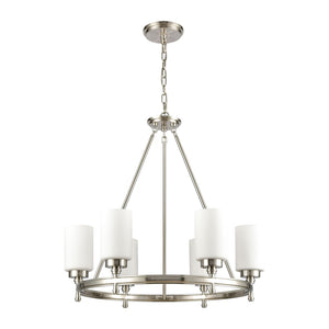 Atlas Dawson Modern 6-Light Chandelier with Opal Glass, Sleek Satin Finish, Perfect for Stylish Interiors Satin Nickel 25'' CL11144-NK