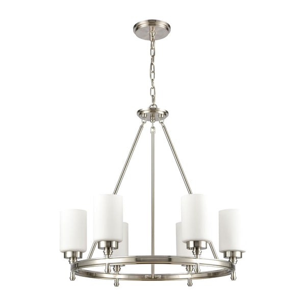 Atlas Dawson Modern 6-Light Chandelier with Opal Glass, Sleek Satin Finish, Perfect for Stylish Interiors Satin Nickel 25'' CL11144-NK