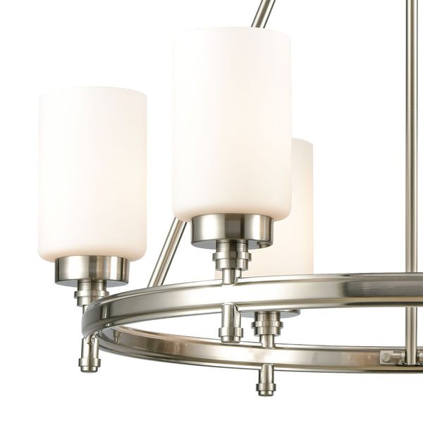 Atlas Dawson Modern 6-Light Chandelier with Opal Glass, Sleek Satin Finish, Perfect for Stylish Interiors Satin Nickel 25'' CL11144-NK