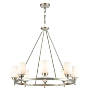 Atlas Dawson Modern 6-Light Chandelier with Opal Glass, Sleek Satin Finish, Perfect for Stylish Interiors Satin Nickel 33'' CL11145-NK