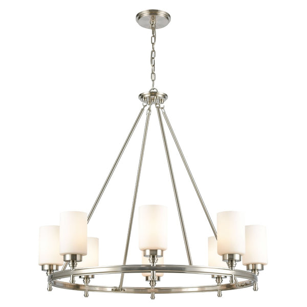 Atlas Dawson Modern 6-Light Chandelier with Opal Glass, Sleek Satin Finish, Perfect for Stylish Interiors Satin Nickel 33'' CL11145-NK