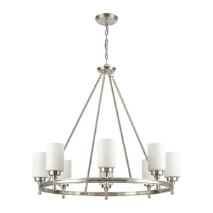 Atlas Dawson Modern 6-Light Chandelier with Opal Glass, Sleek Satin Finish, Perfect for Stylish Interiors Satin Nickel 33'' CL11145-NK