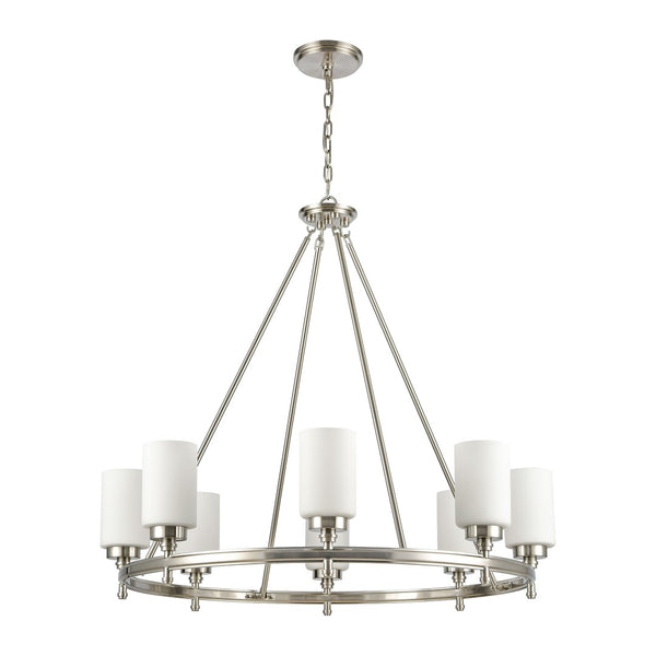 Atlas Dawson Modern 6-Light Chandelier with Opal Glass, Sleek Satin Finish, Perfect for Stylish Interiors Satin Nickel 33'' CL11145-NK