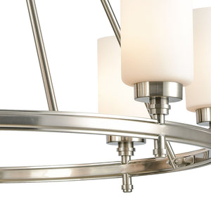 Atlas Dawson Modern 6-Light Chandelier with Opal Glass, Sleek Satin Finish, Perfect for Stylish Interiors Satin Nickel 33'' CL11145-NK