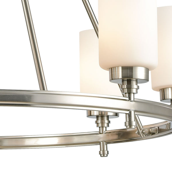 Atlas Dawson Modern 6-Light Chandelier with Opal Glass, Sleek Satin Finish, Perfect for Stylish Interiors Satin Nickel 33'' CL11145-NK