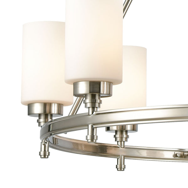 Atlas Dawson Modern 6-Light Chandelier with Opal Glass, Sleek Satin Finish, Perfect for Stylish Interiors Satin Nickel 33'' CL11145-NK