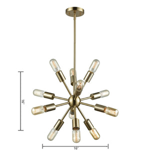Atlas Delphine 12-Light Starburst Chandelier - Modern Elegance for Contemporary & Mid-Century Spaces Satin Brass 16'' CL11146-BS