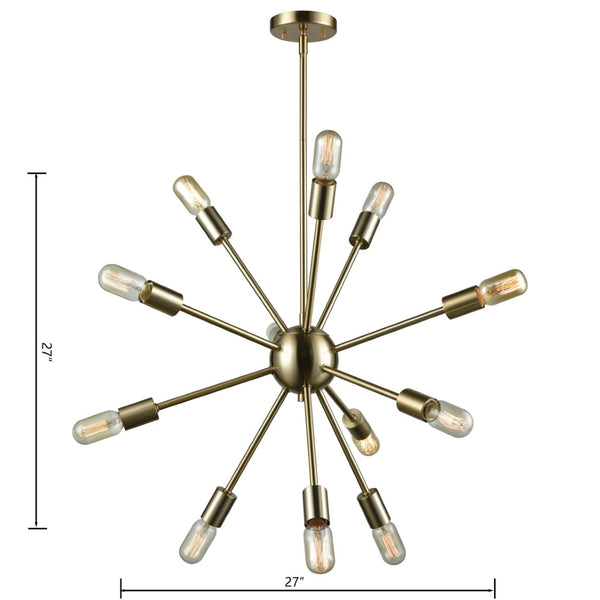 Atlas Delphine 16'' Wide 12-Light Starburst Chandelier - Modern Fixture for Dining Rooms & Living Spaces Satin Brass CL11147-BS