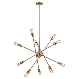 Atlas Delphine 12-Light Starburst Chandelier - Modern Elegance for Contemporary & Mid-Century Spaces Satin Brass 33'' CL11149-BS