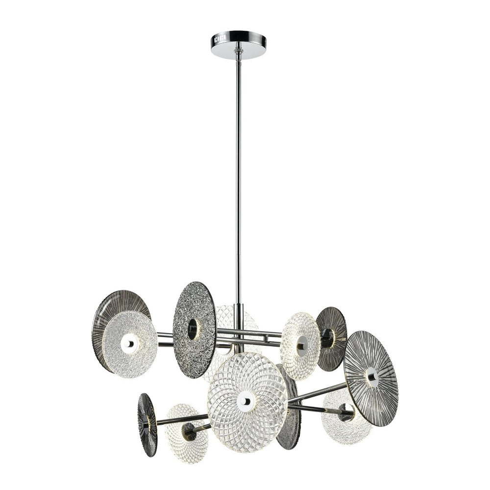 Atlas Dream Catcher 37'' Wide LED Chandelier - Polished Chrome, Textured Glass Disks for Modern Spaces CL11157-CH