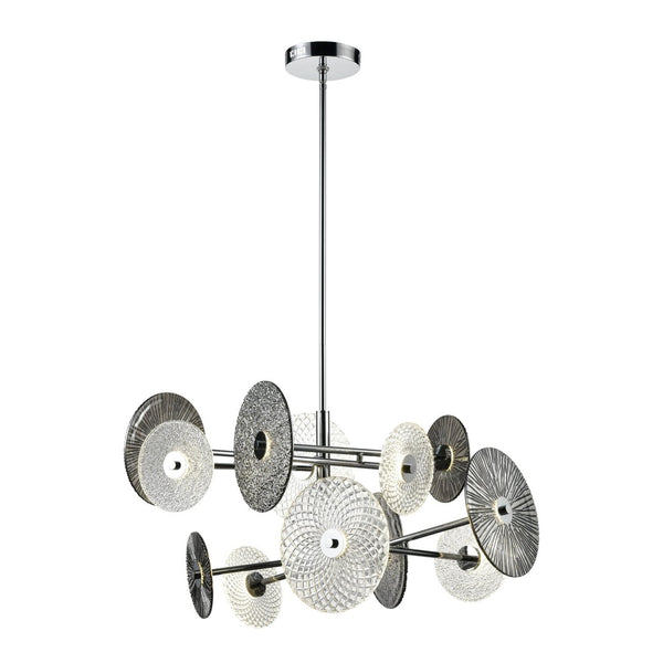 Atlas Dream Catcher 37'' Wide LED Chandelier - Polished Chrome, Textured Glass Disks for Modern Spaces CL11157-CH