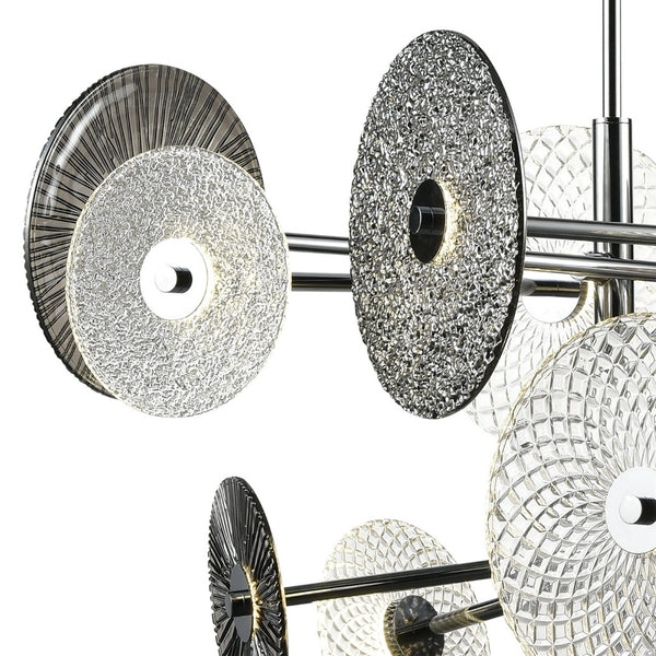 Atlas Dream Catcher 37'' Wide LED Chandelier - Polished Chrome, Textured Glass Disks for Modern Spaces CL11157-CH
