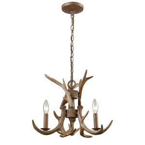 Atlas Elk 3-Light Antler Chandelier – Rustic Lodge Lighting for Dining Rooms and Cozy Living Spaces Wood Tone 18'' CL11160-BN