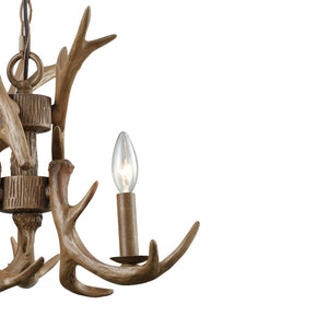 Atlas Elk 3-Light Antler Chandelier – Rustic Lodge Lighting for Dining Rooms and Cozy Living Spaces Wood Tone 18'' CL11160-BN