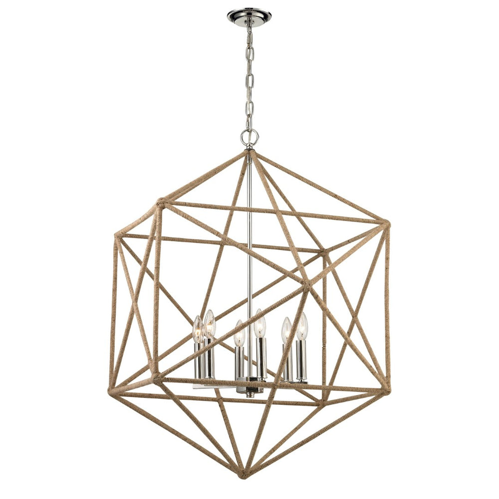 Atlas Exitor 34" Wide 6-Light Chandelier - Rustic Rope & Polished Nickel for Timeless Elegance in Any Room CL11166-NK