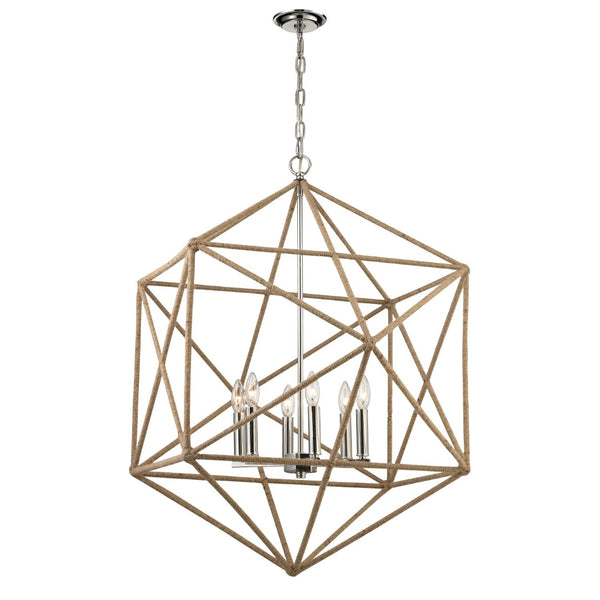 Atlas Exitor 34" Wide 6-Light Chandelier - Rustic Rope & Polished Nickel for Timeless Elegance in Any Room CL11166-NK