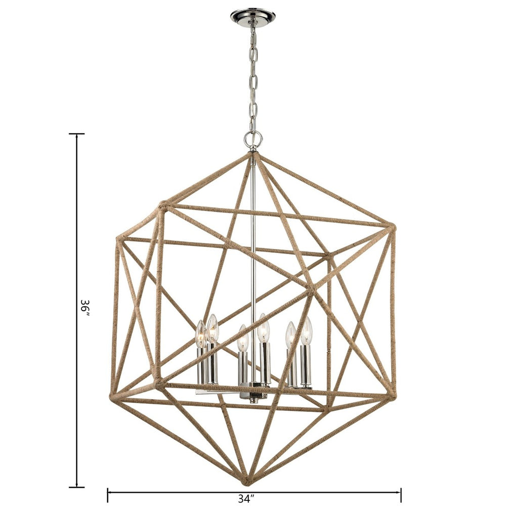 Atlas Exitor 34" Wide 6-Light Chandelier - Rustic Rope & Polished Nickel for Timeless Elegance in Any Room CL11166-NK