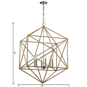Atlas Exitor 34" Wide 6-Light Chandelier - Rustic Rope & Polished Nickel for Timeless Elegance in Any Room CL11166-NK