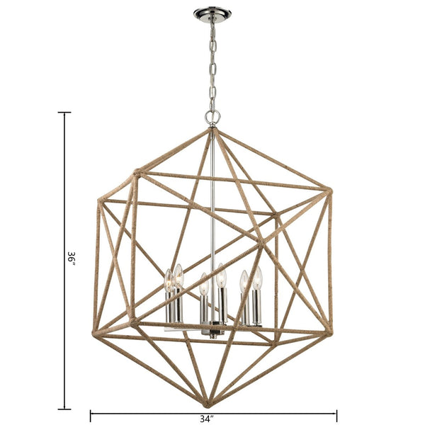 Atlas Exitor 34" Wide 6-Light Chandelier - Rustic Rope & Polished Nickel for Timeless Elegance in Any Room CL11166-NK