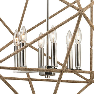 Atlas Exitor 34" Wide 6-Light Chandelier - Rustic Rope & Polished Nickel for Timeless Elegance in Any Room CL11166-NK