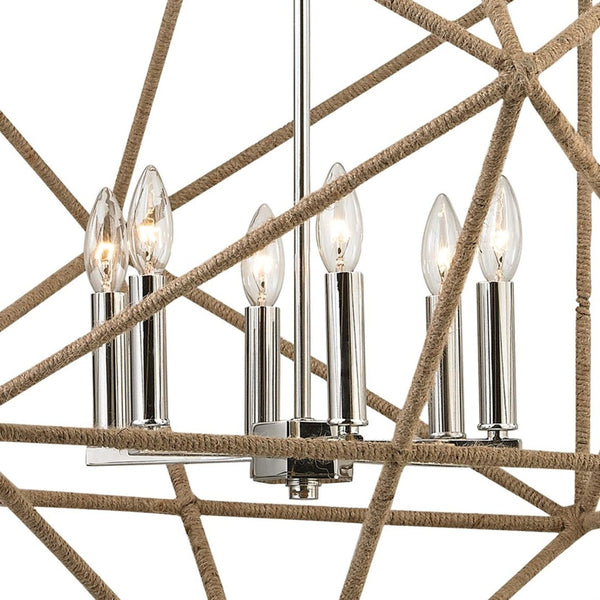 Atlas Exitor 34" Wide 6-Light Chandelier - Rustic Rope & Polished Nickel for Timeless Elegance in Any Room CL11166-NK