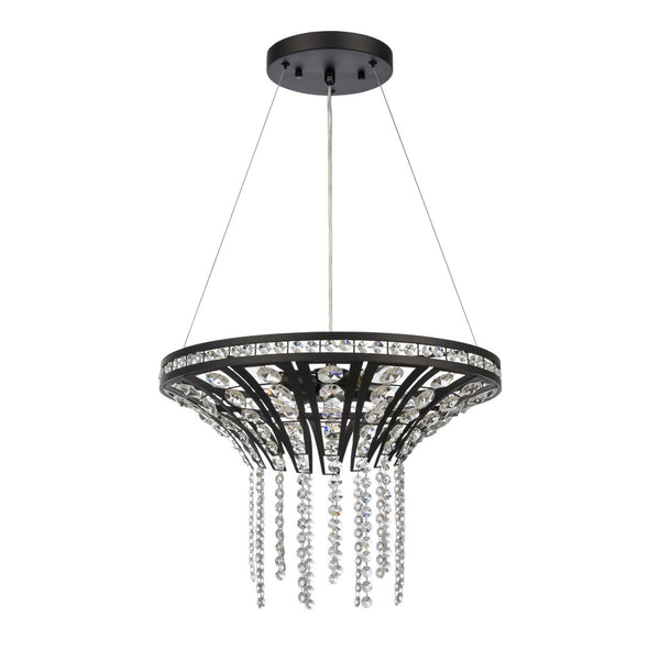 Atlas Fantania Contemporary 4-Light Chandelier with Cascading Crystals for Modern Glamour in Any Room Matte Black 18'' CL11167-BK