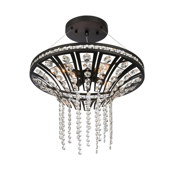 Atlas Fantania Contemporary 4-Light Chandelier with Cascading Crystals for Modern Glamour in Any Room Matte Black 18'' CL11167-BK
