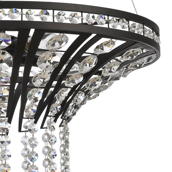 Atlas Fantania Contemporary 4-Light Chandelier with Cascading Crystals for Modern Glamour in Any Room Matte Black 18'' CL11167-BK