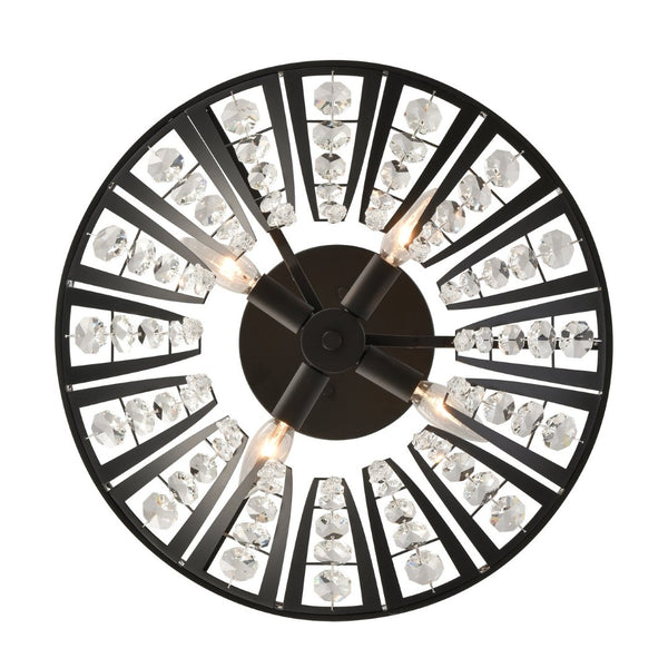 Atlas Fantania Contemporary 4-Light Chandelier with Cascading Crystals for Modern Glamour in Any Room Matte Black 18'' CL11167-BK
