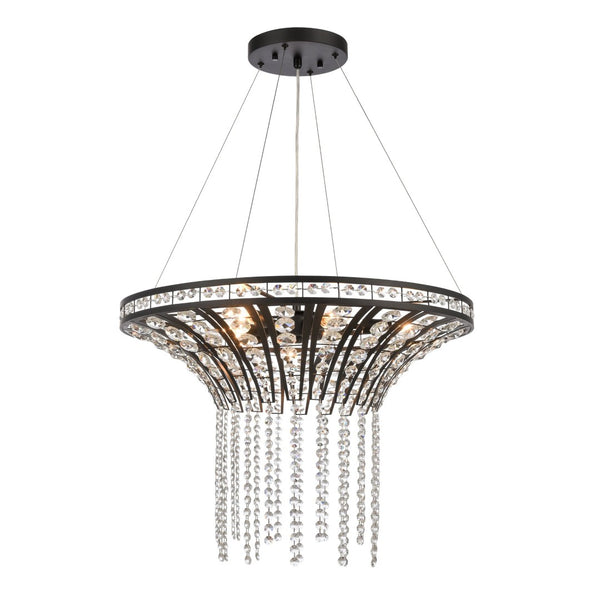 Atlas Fantania Contemporary 4-Light Chandelier with Cascading Crystals for Modern Glamour in Any Room Matte Black 24'' CL11168-BK