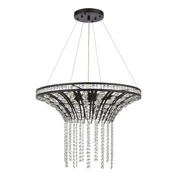Atlas Fantania Contemporary 4-Light Chandelier with Cascading Crystals for Modern Glamour in Any Room Matte Black 24'' CL11168-BK