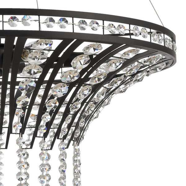 Atlas Fantania Contemporary 4-Light Chandelier with Cascading Crystals for Modern Glamour in Any Room Matte Black 24'' CL11168-BK