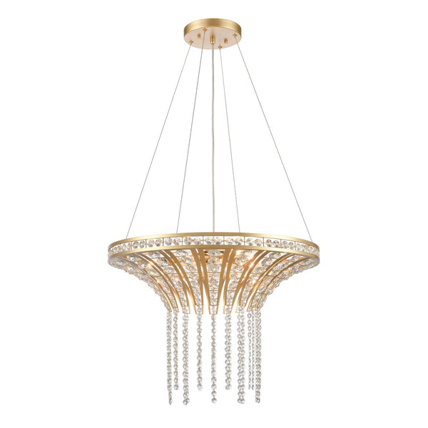 Atlas Fantania Contemporary 4-Light Chandelier with Cascading Crystals for Modern Glamour in Any Room Champagne Gold 24'' CL11168-GD