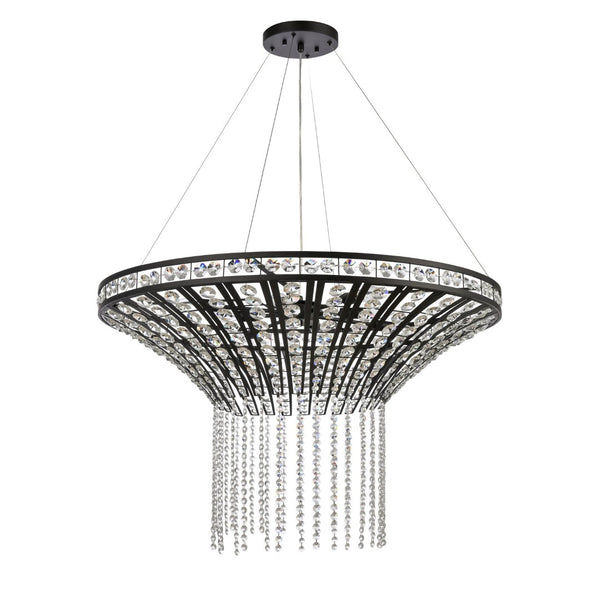 Atlas Fantania Contemporary 4-Light Chandelier with Cascading Crystals for Modern Glamour in Any Room Matte Black 36'' CL11169-BK
