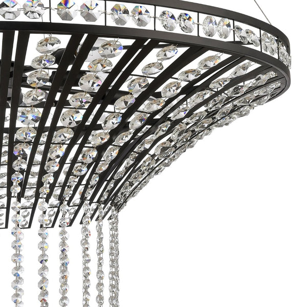 Atlas Fantania Contemporary 4-Light Chandelier with Cascading Crystals for Modern Glamour in Any Room Matte Black 36'' CL11169-BK