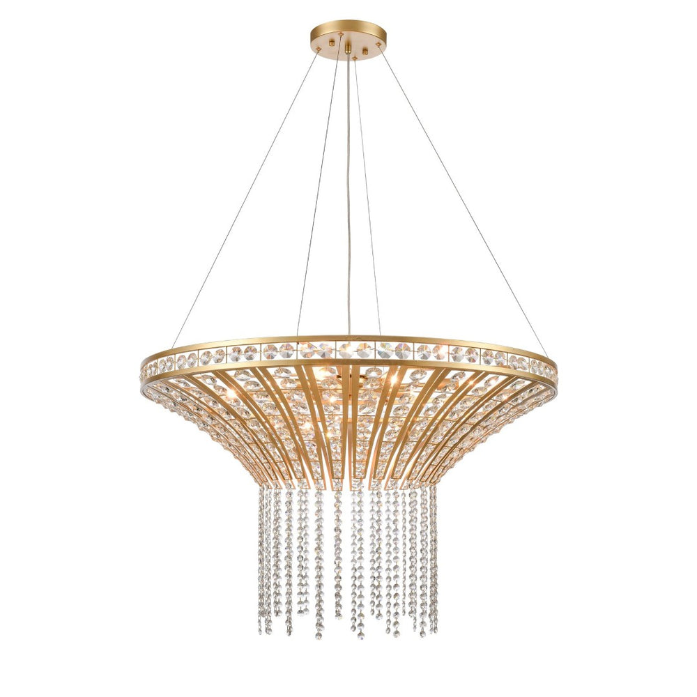 Atlas Fantania Contemporary 4-Light Chandelier with Cascading Crystals for Modern Glamour in Any Room Champagne Gold 36'' CL11169-GD