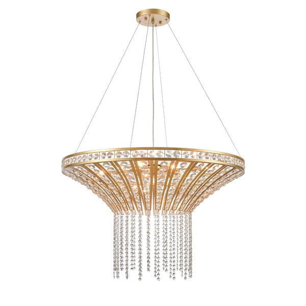Atlas Fantania Contemporary 4-Light Chandelier with Cascading Crystals for Modern Glamour in Any Room Champagne Gold 36'' CL11169-GD