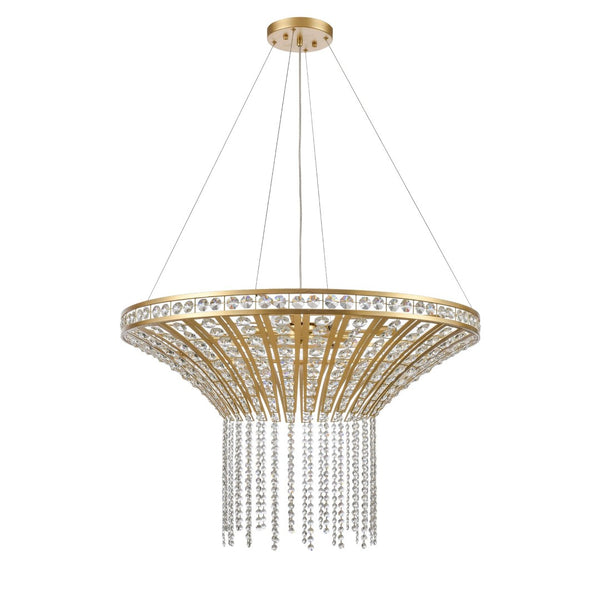 Atlas Fantania Contemporary 4-Light Chandelier with Cascading Crystals for Modern Glamour in Any Room Champagne Gold 36'' CL11169-GD