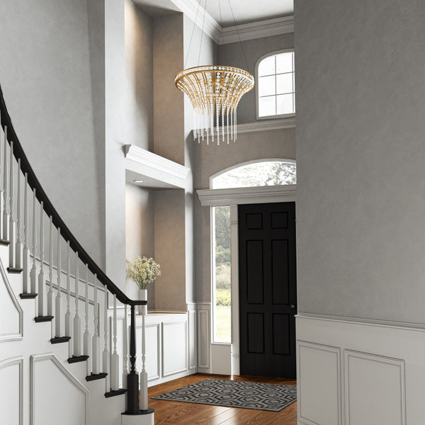Atlas Fantania Contemporary 4-Light Chandelier with Cascading Crystals for Modern Glamour in Any Room Champagne Gold 36'' CL11169-GD