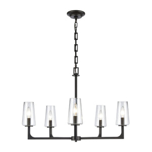 Atlas Fitzroy 5-Light Chandelier - Modern Sculptural Design with Geometric Elegance and Clear Glass Shades Matte Black 28'' CL11172-BK