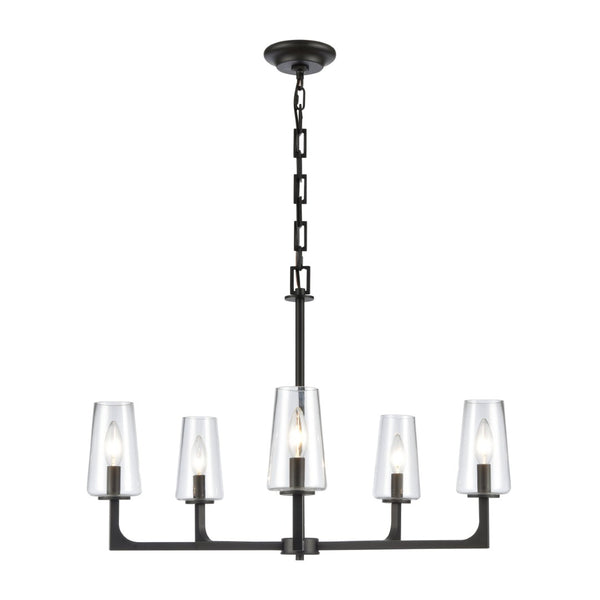 Atlas Fitzroy 5-Light Chandelier - Modern Sculptural Design with Geometric Elegance and Clear Glass Shades Matte Black 28'' CL11172-BK