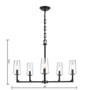 Atlas Fitzroy 5-Light Chandelier - Modern Sculptural Design with Geometric Elegance and Clear Glass Shades Matte Black 28'' CL11172-BK