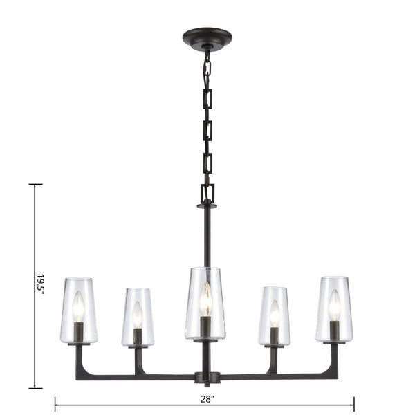 Atlas Fitzroy 5-Light Chandelier - Modern Sculptural Design with Geometric Elegance and Clear Glass Shades Matte Black 28'' CL11172-BK